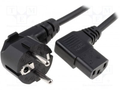 Захранващ кабел за компютър SN312-3/10/1.8B Кабел; CEE 7/7 (E/F) щепсел ъглов, IEC C13 женски 90°; 1,8m